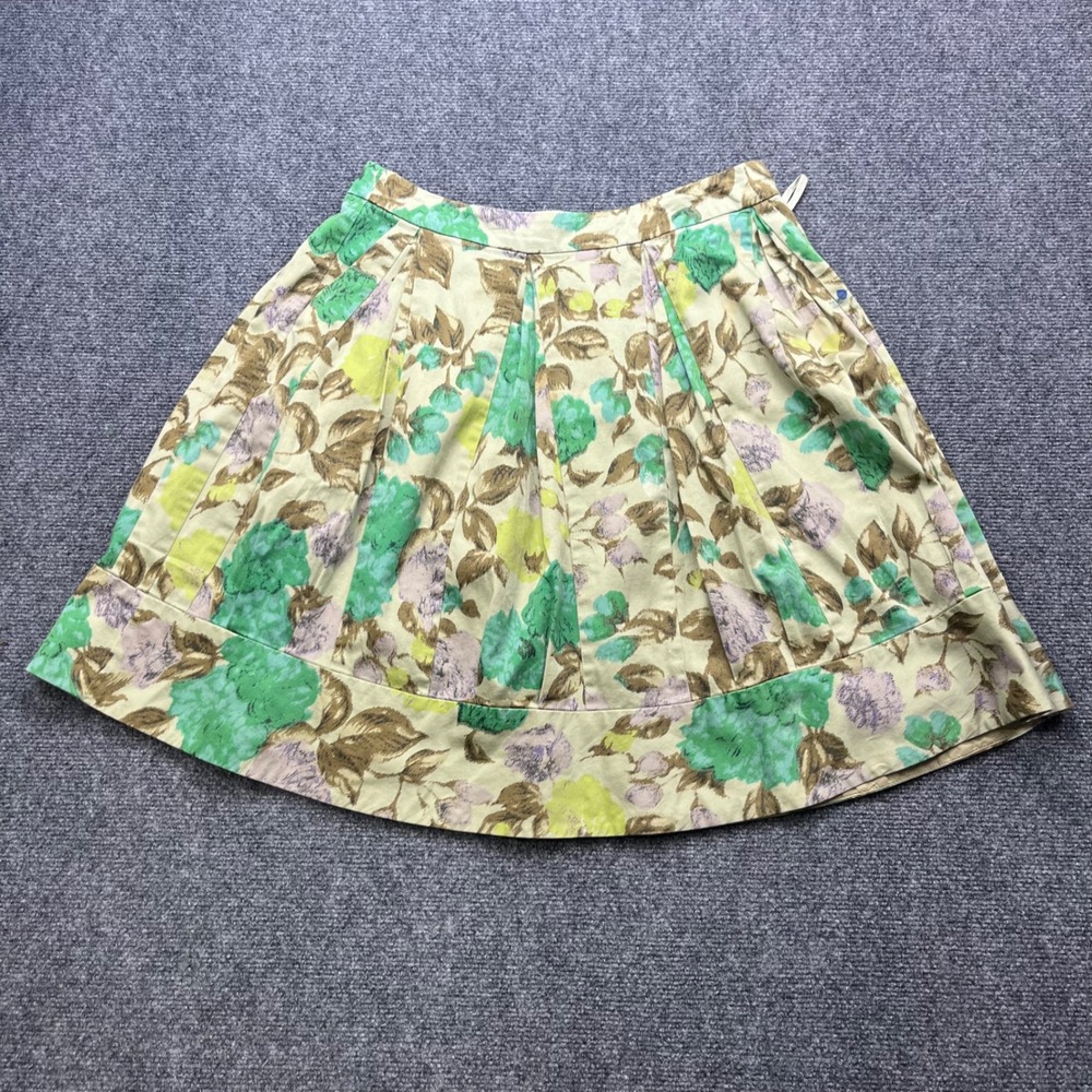 Odille‎ Floral Pleated Cottagecore Lace Trim Multi Color A-Line Skirt